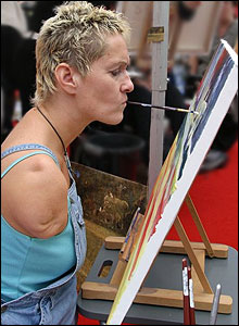 Alison Lapper at work on a painting