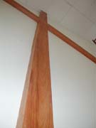 wood beams on the back wall of the sanctuary