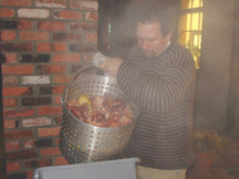 Father Frank dumps the low country boil
