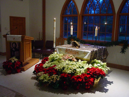 King of Peace's altar for the candlelight service