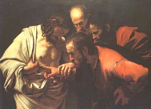 Thomas touches Jesus' wounds