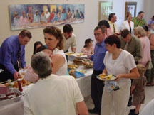 the buffet line in the entry hall