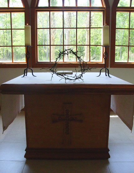 King of Peace's altar with a crown of thorns on it for Good Friday