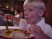 Ethan enjoys his spaghetti
