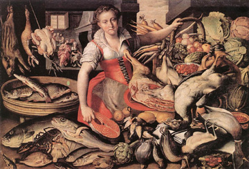 Martha depicted preparing a large meal